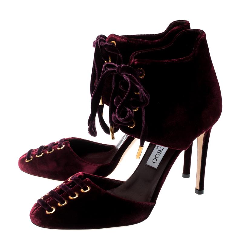 Jimmy Choo Burgundy Velvet Mari Lace Up Pumps Size 39 1