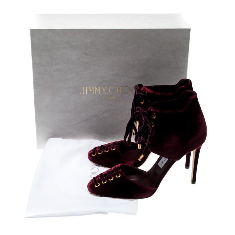 Jimmy Choo Burgundy Velvet Mari Lace Up Pumps Size 39 2