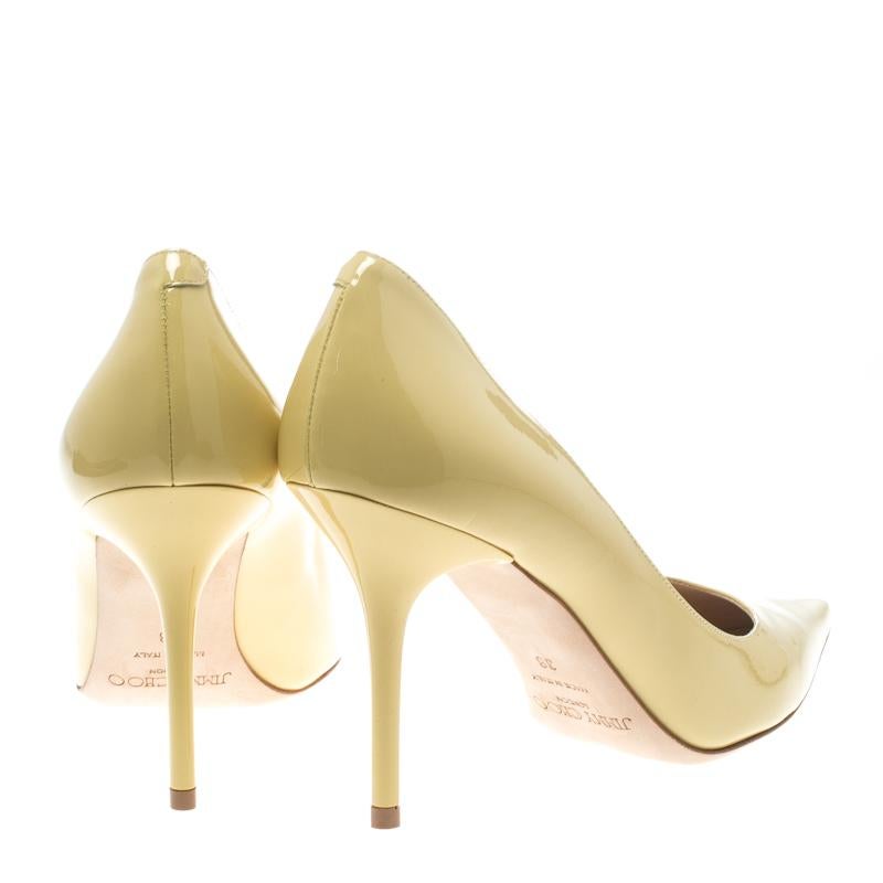 Beige Jimmy Choo Butter Yellow Patent Leather Anouk Pointed Toe Pumps Size 38