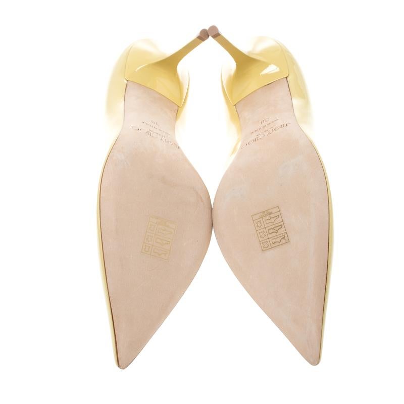 Jimmy Choo Butter Yellow Patent Leather Anouk Pointed Toe Pumps Size 38 In Excellent Condition In Dubai, Al Qouz 2