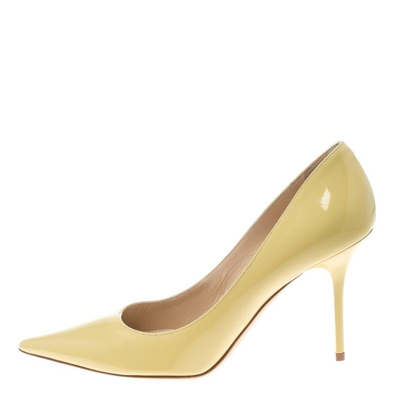 Women's Jimmy Choo Butter Yellow Patent Leather Anouk Pointed Toe Pumps Size 38