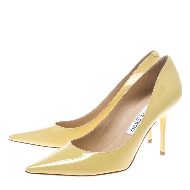 Jimmy Choo Butter Yellow Patent Leather Anouk Pointed Toe Pumps Size 38 1