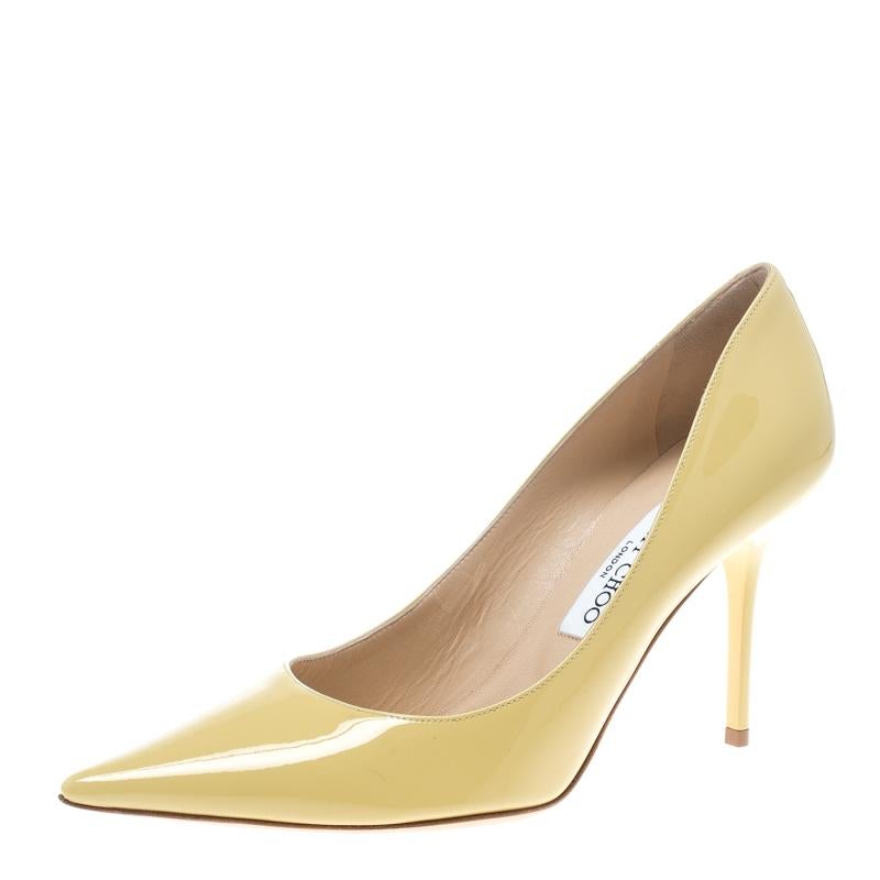 Jimmy Choo Butter Yellow Patent Leather Anouk Pointed Toe Pumps Size 38