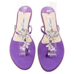 JIMMY CHOO Cache purple satin clear flower crystal evening slipper mules EU38