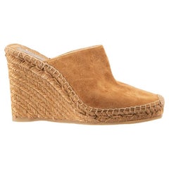 Jimmy Choo Camel Suede Espadrille Wedge Mules Size IT 36