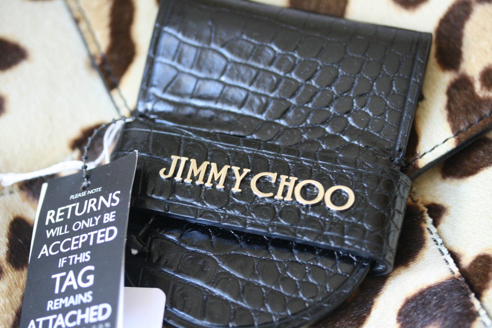 Black Jimmy Choo Carine Crocodile-Effect Leather and Calf-Hair Clutch