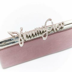 JIMMY CHOO Celeste pink metallic lame rhinestones logo silver chain frame clutch