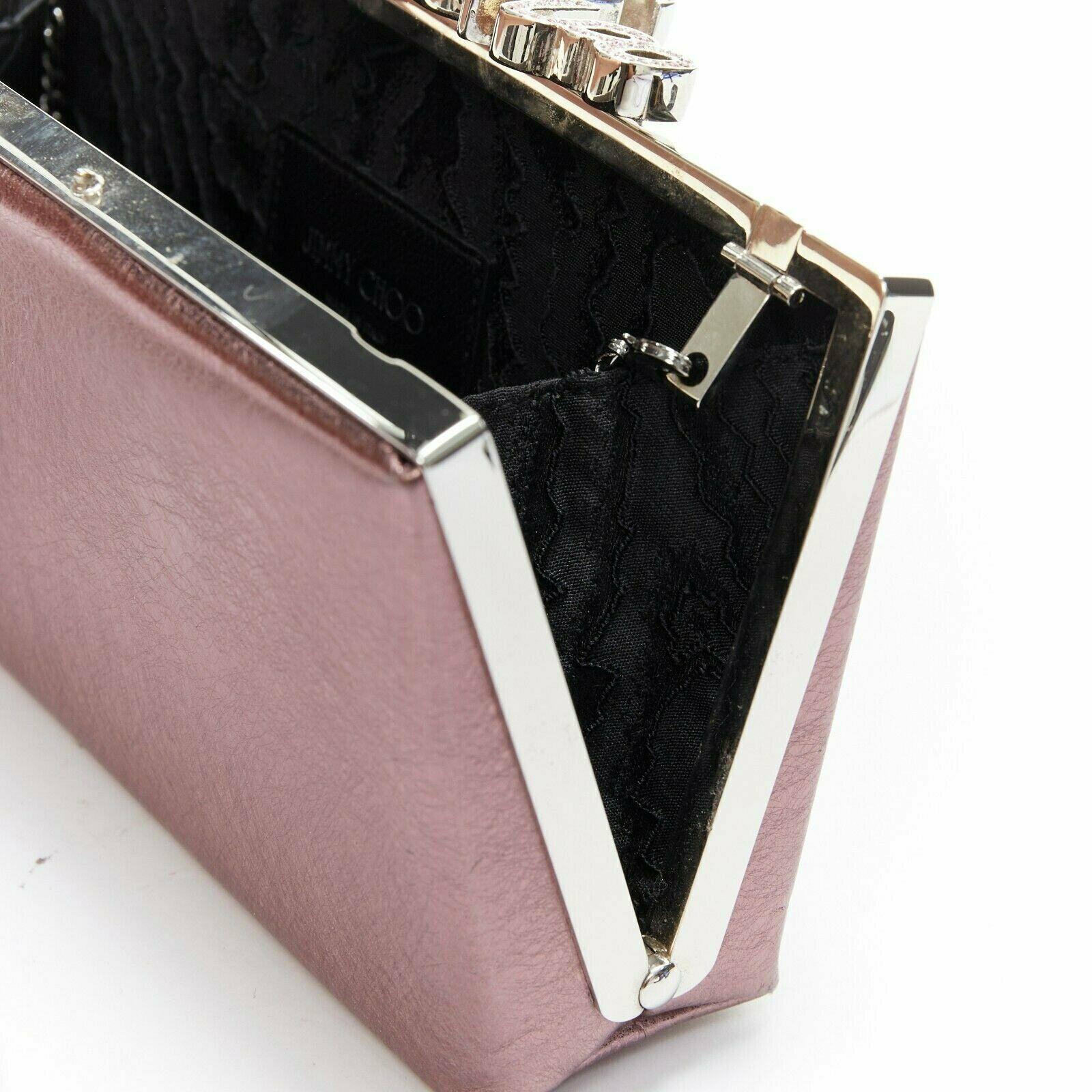 JIMMY CHOO Celeste pink metallic lame rhinestones logo silver chain frame clutch 1