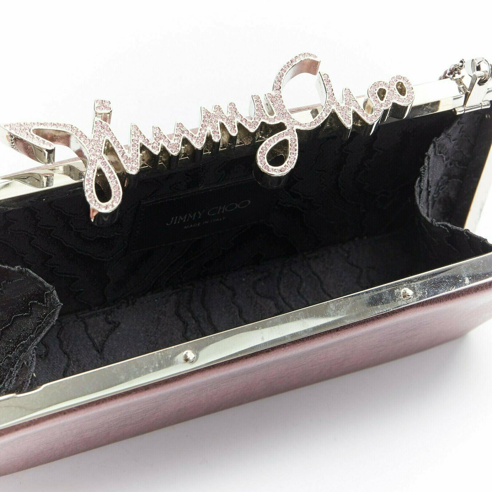 JIMMY CHOO Celeste pink metallic lame rhinestones logo silver chain frame clutch 2