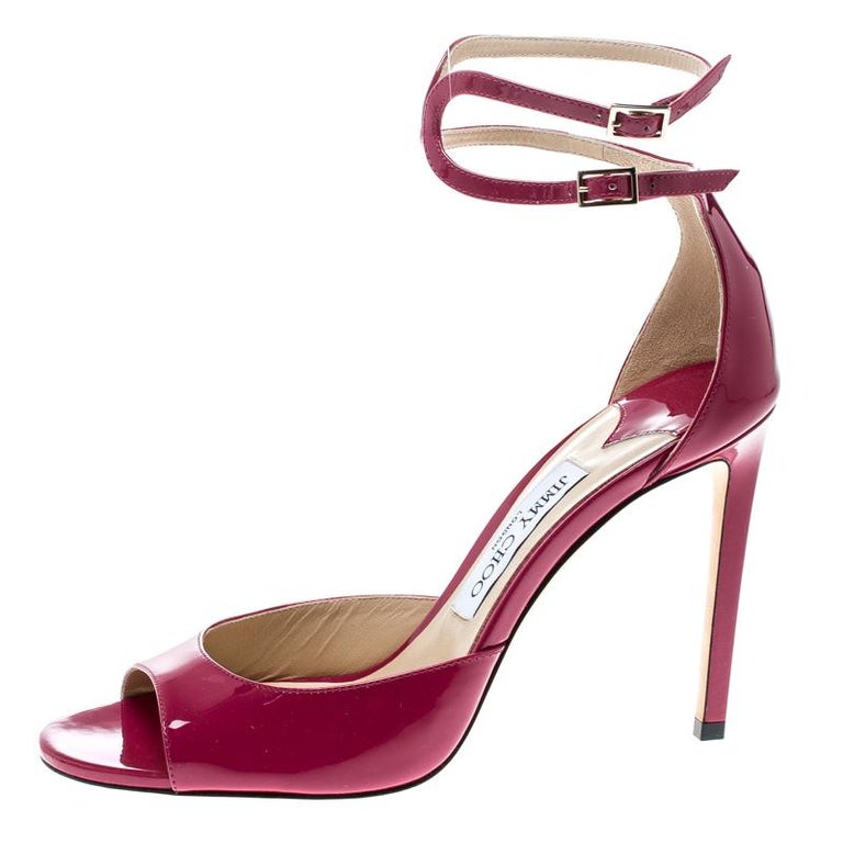 Jimmy Choo Cerise Pink Patent Leather Lane Ankle Strap Peep Toe Sandals ...