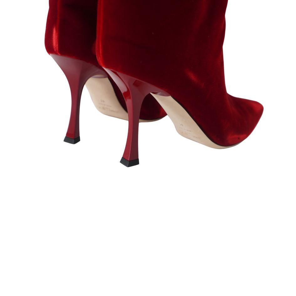 Jimmy Choo chad 90 Bottes hauteur genou en velours rouge à bout pointu 41 Pour femmes en vente