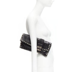 JIMMY CHOO Chandra black croc embossed studs woven magnet clasp clutch bag