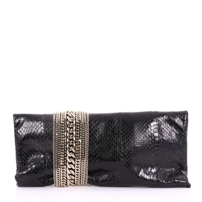 Jimmy Choo Chandra Chain Clutch Snakeskin In Good Condition In NY, NY