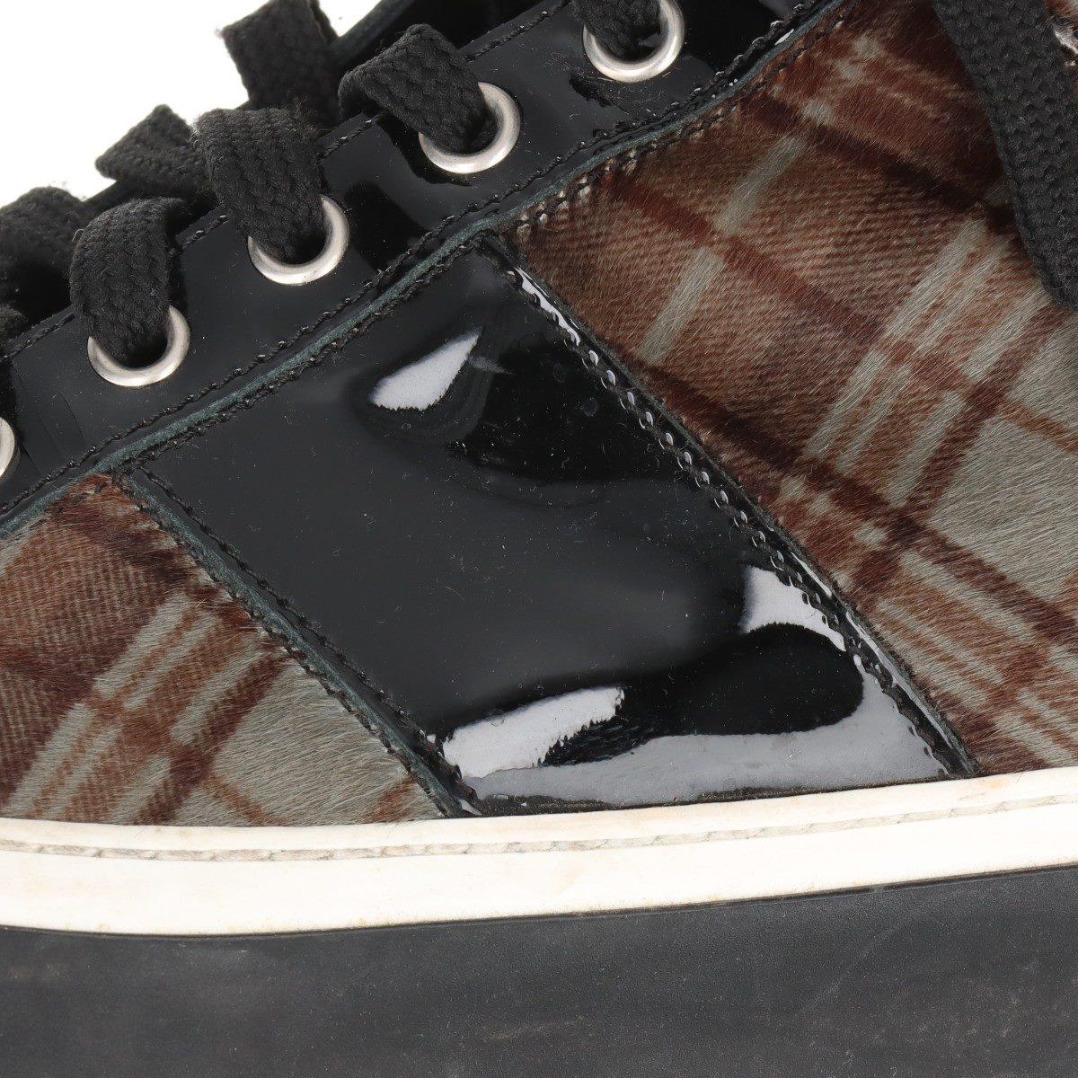 Jimmy Choo Check Fabric High-top Sneakers  Black × Brown For Sale 7