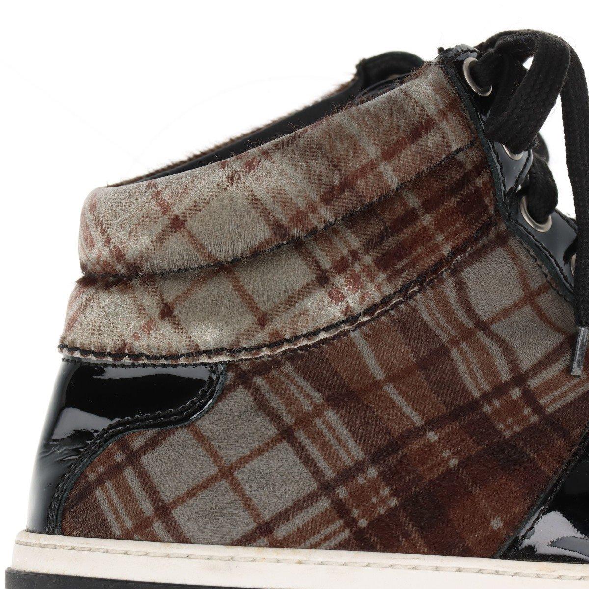 Jimmy Choo Check Fabric High-top Sneakers  Black × Brown For Sale 10