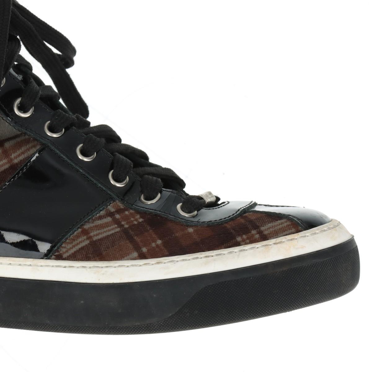 Jimmy Choo Check Fabric High-top Sneakers  Black × Brown For Sale 11