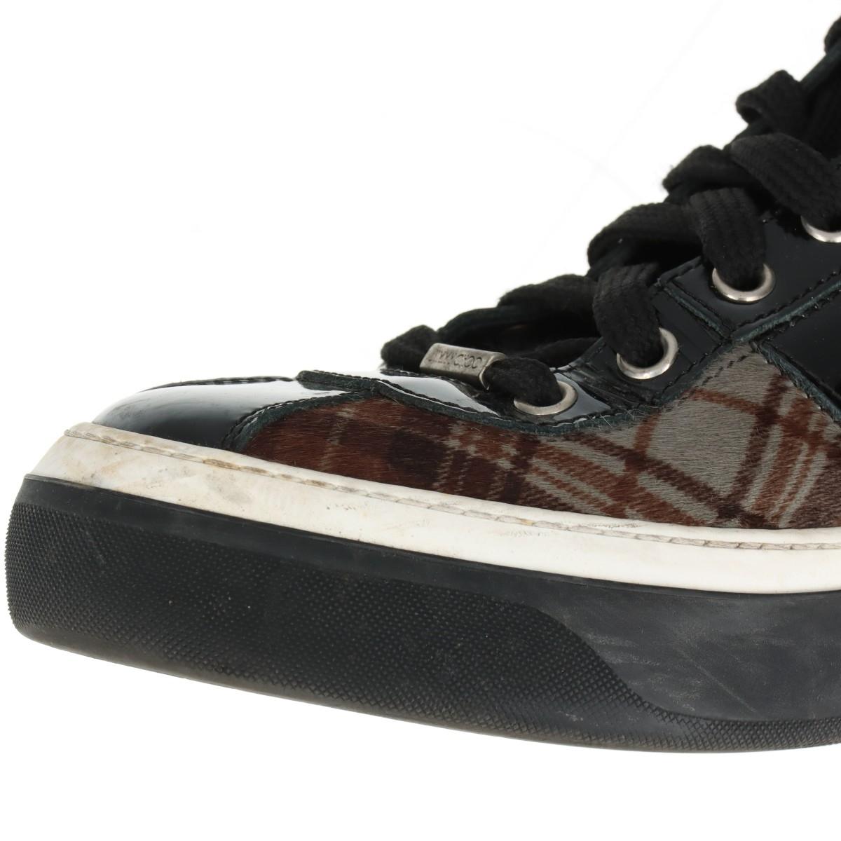 Jimmy Choo Check Fabric High-top Sneakers  Black × Brown For Sale 12