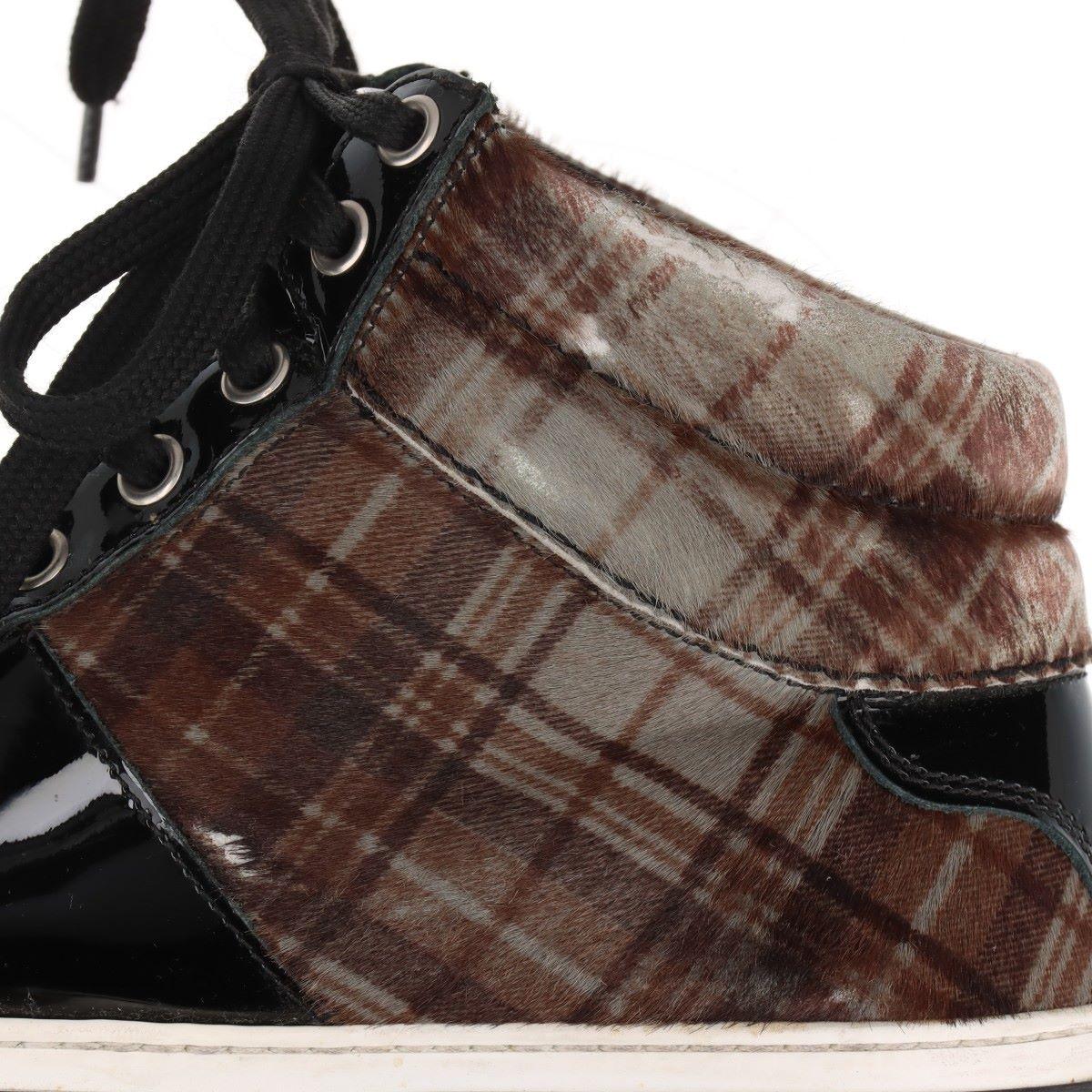 Jimmy Choo Check Fabric High-top Sneakers  Black × Brown For Sale 13