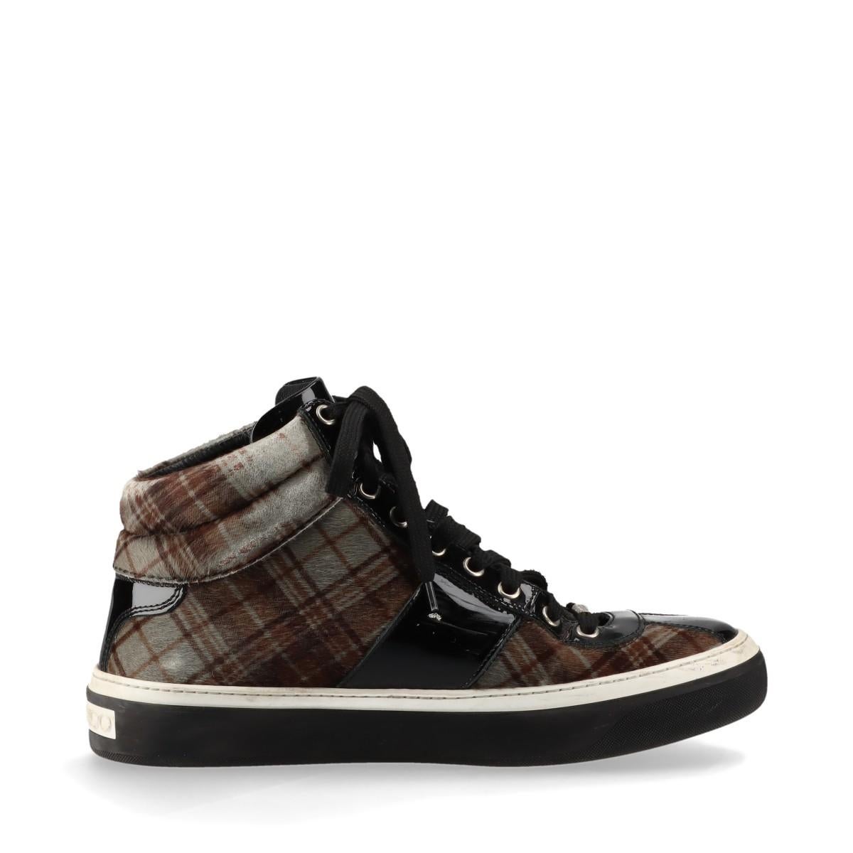 Jimmy Choo Check Fabric High-top Sneakers  Black × Brown In Good Condition For Sale In Humacao, PR