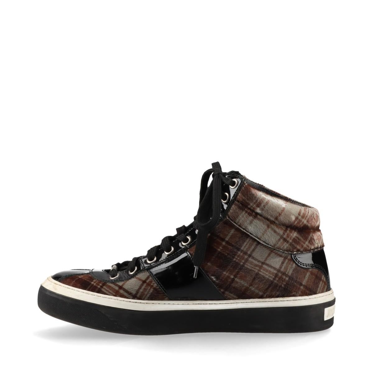 Jimmy Choo Check Fabric High-top Sneakers  Black × Brown For Sale 1