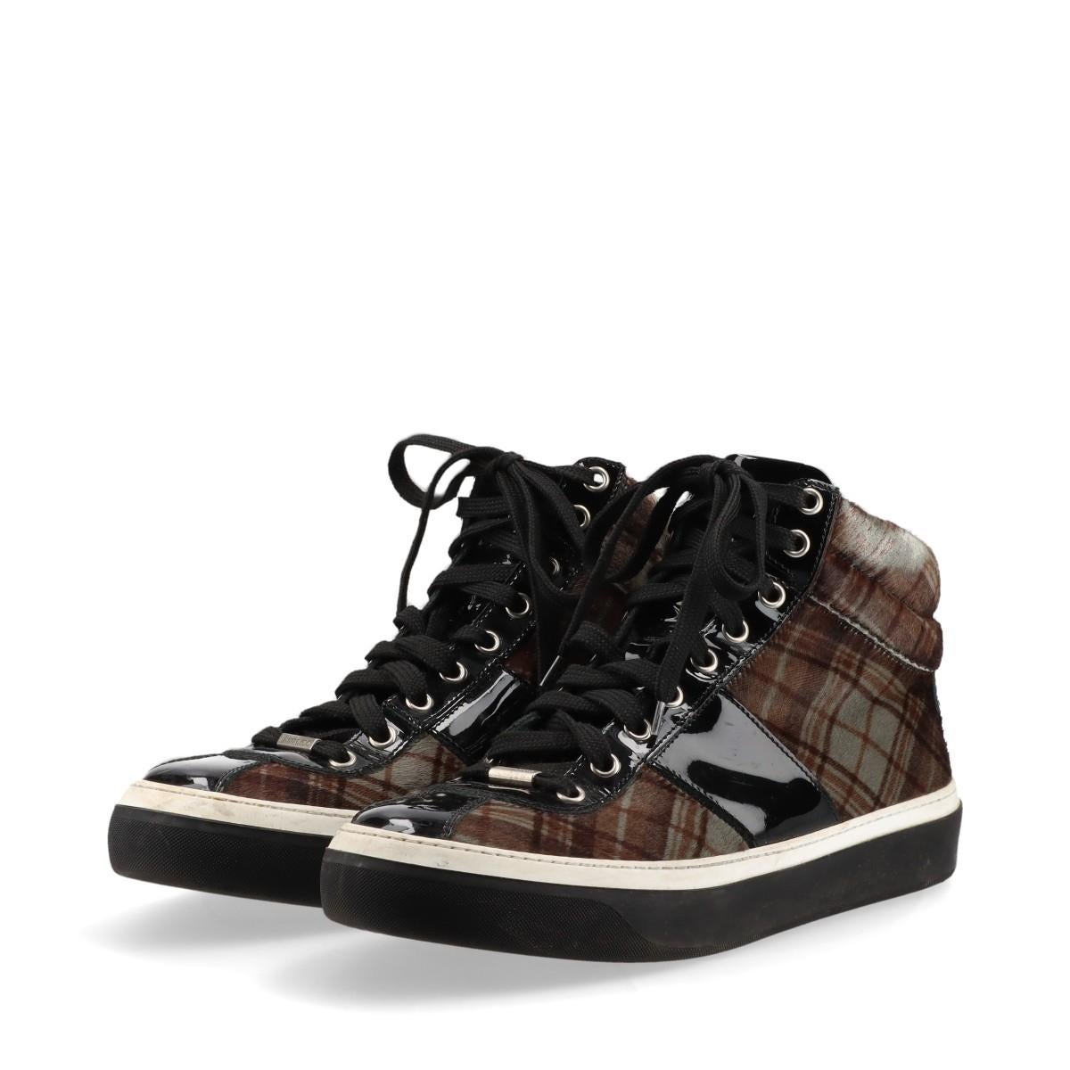 Jimmy Choo Check Fabric High-top Sneakers  Black × Brown For Sale 2