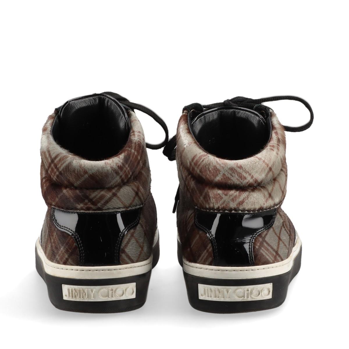 Jimmy Choo Check Fabric High-top Sneakers  Black × Brown For Sale 3