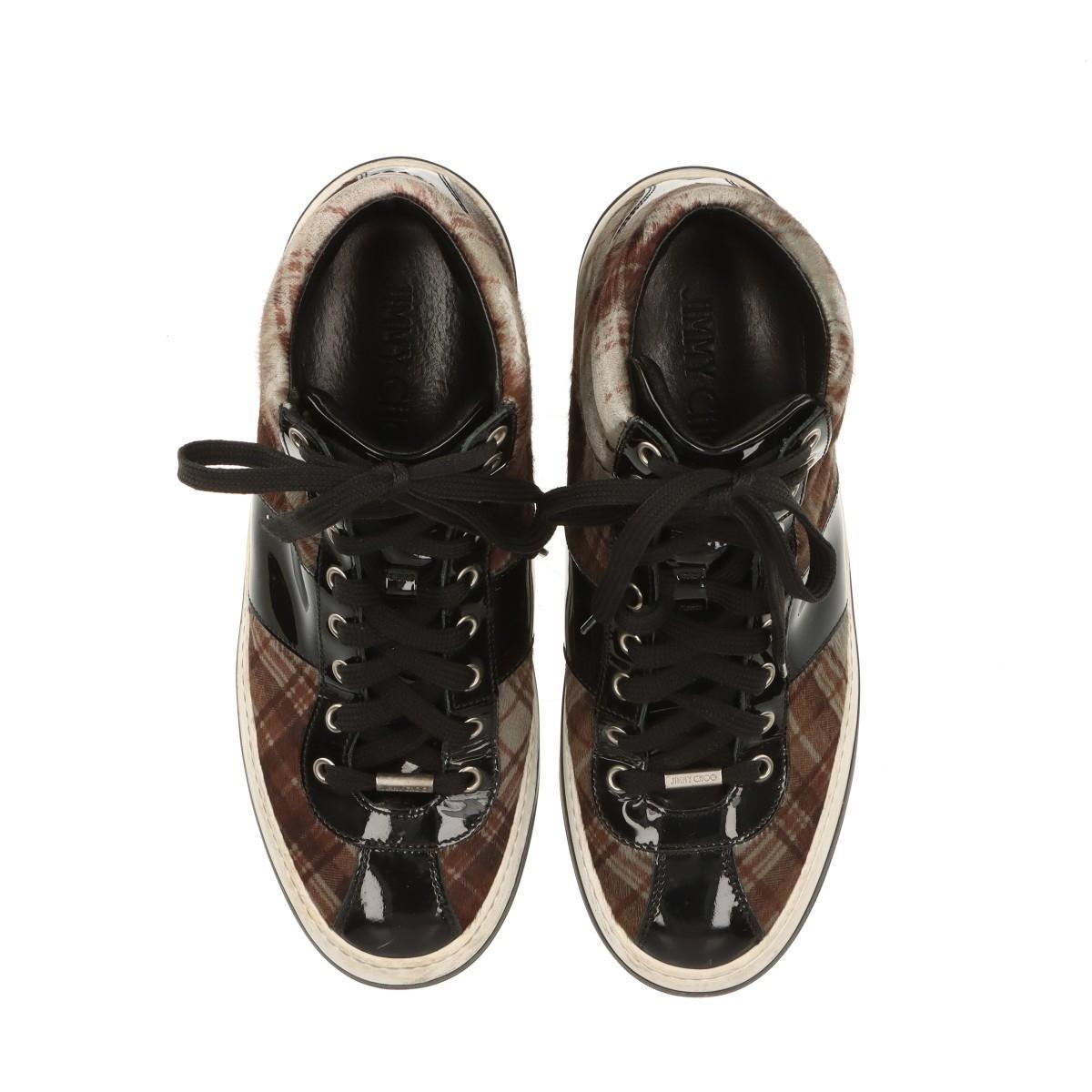 Jimmy Choo Check Fabric High-top Sneakers  Black × Brown For Sale 4