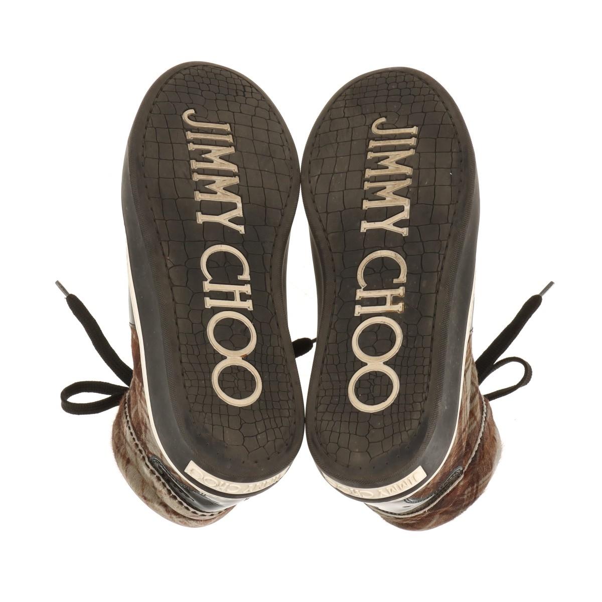Jimmy Choo Check Fabric High-top Sneakers  Black × Brown For Sale 5