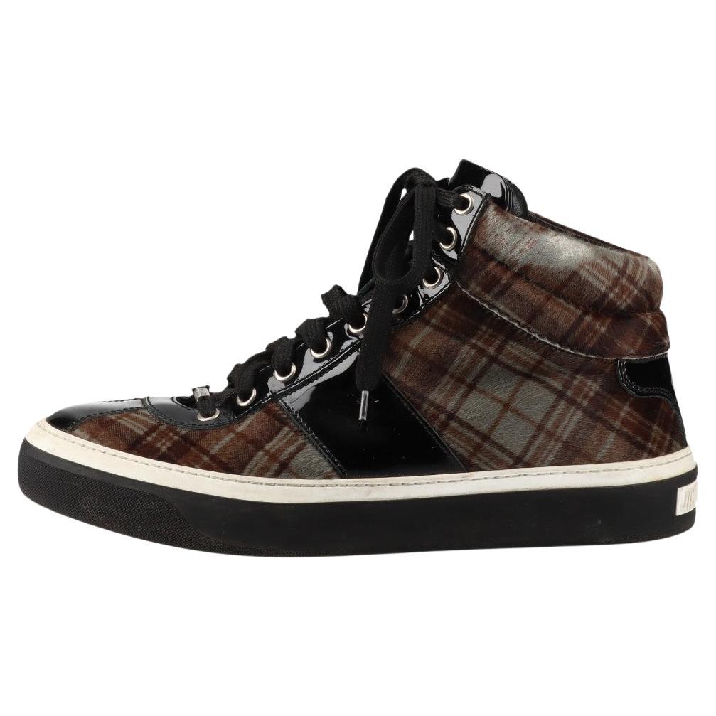 Jimmy Choo Check Fabric High-top Sneakers  Black × Brown For Sale