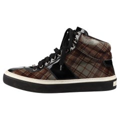 Jimmy Choo Check Fabric High-top Sneakers  Black × Brown