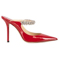 Jimmy Choo Cherry Red Patent Leather Crystal Embellished Heeled Mules Size IT 36
