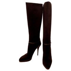 Jimmy Choo Chocolate Brown Suede Back Zip w/ Copper Snake Accents Knee Boots