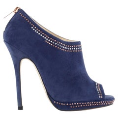 JIMMY CHOO cobalt blue silver copper micro studded peep toe bootie heels EU35.5