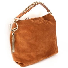 JIMMY CHOO cognac brown suede CALLIE LARGE Hobo Shoulder Bag