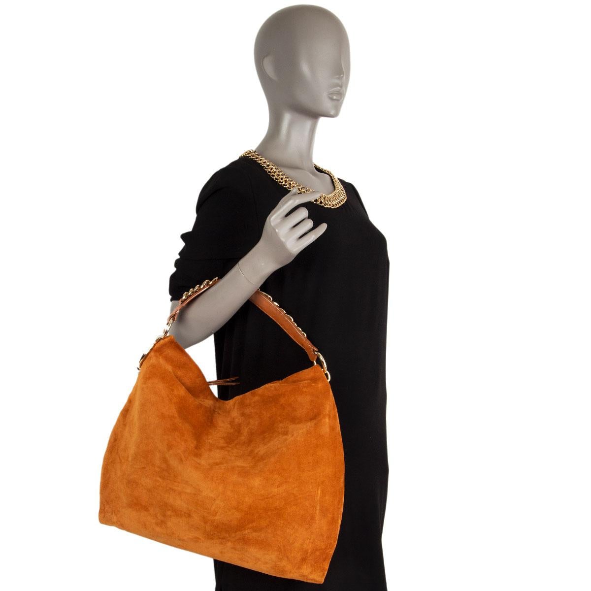 JIMMY CHOO cognac brown suede CALLIE LARGE Hobo Shoulder Bag 1