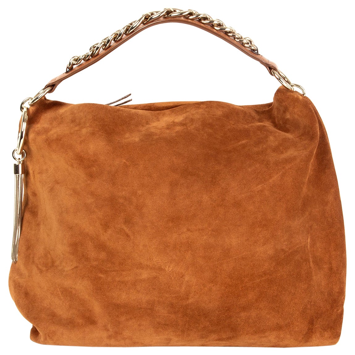 JIMMY CHOO cognacbraunes Wildleder CALLIE LARGE Hobo-Umhängetasche