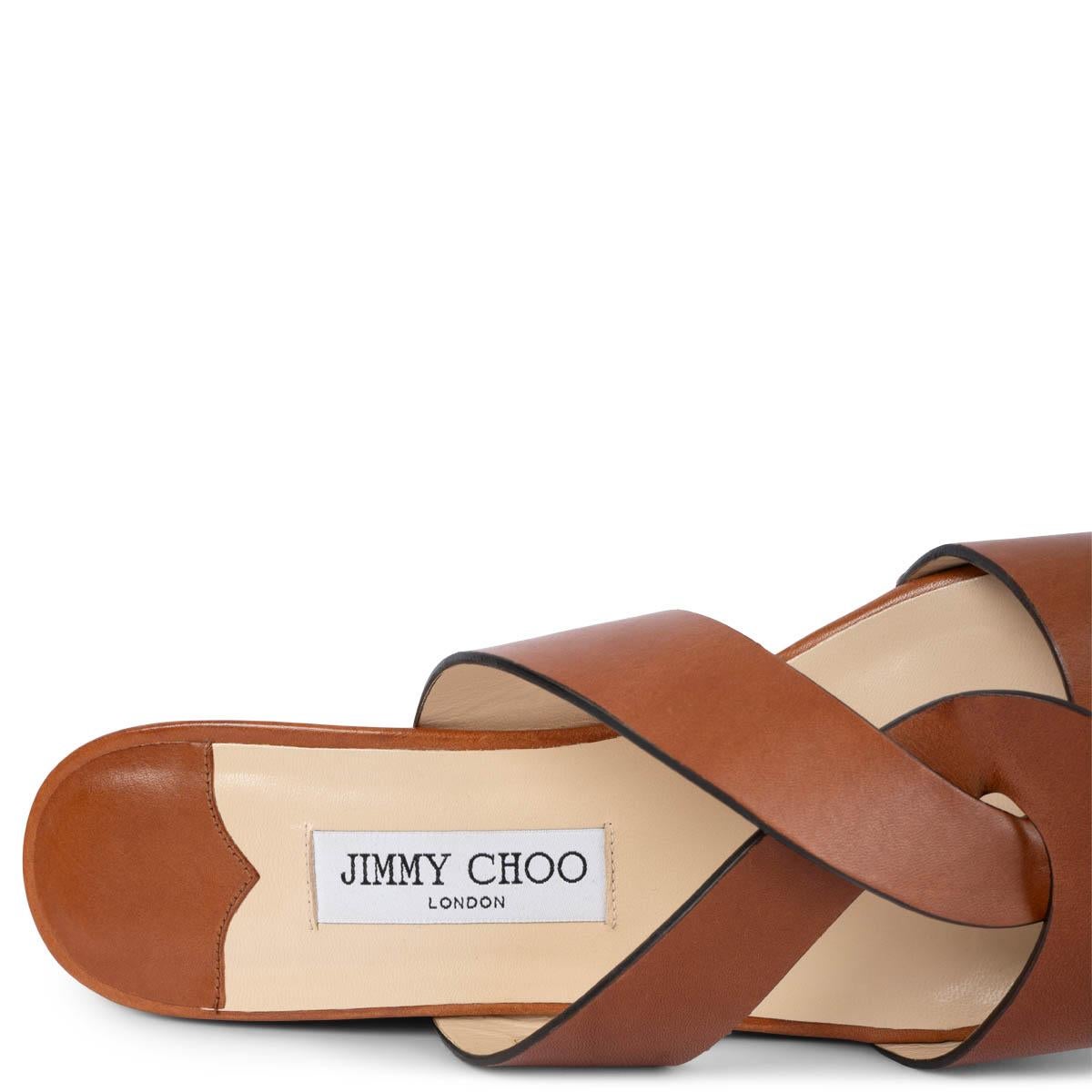 JIMMY CHOO cognac leather & cork ATIA 75 Wedge Sandals Shoes 40 For Sale 3