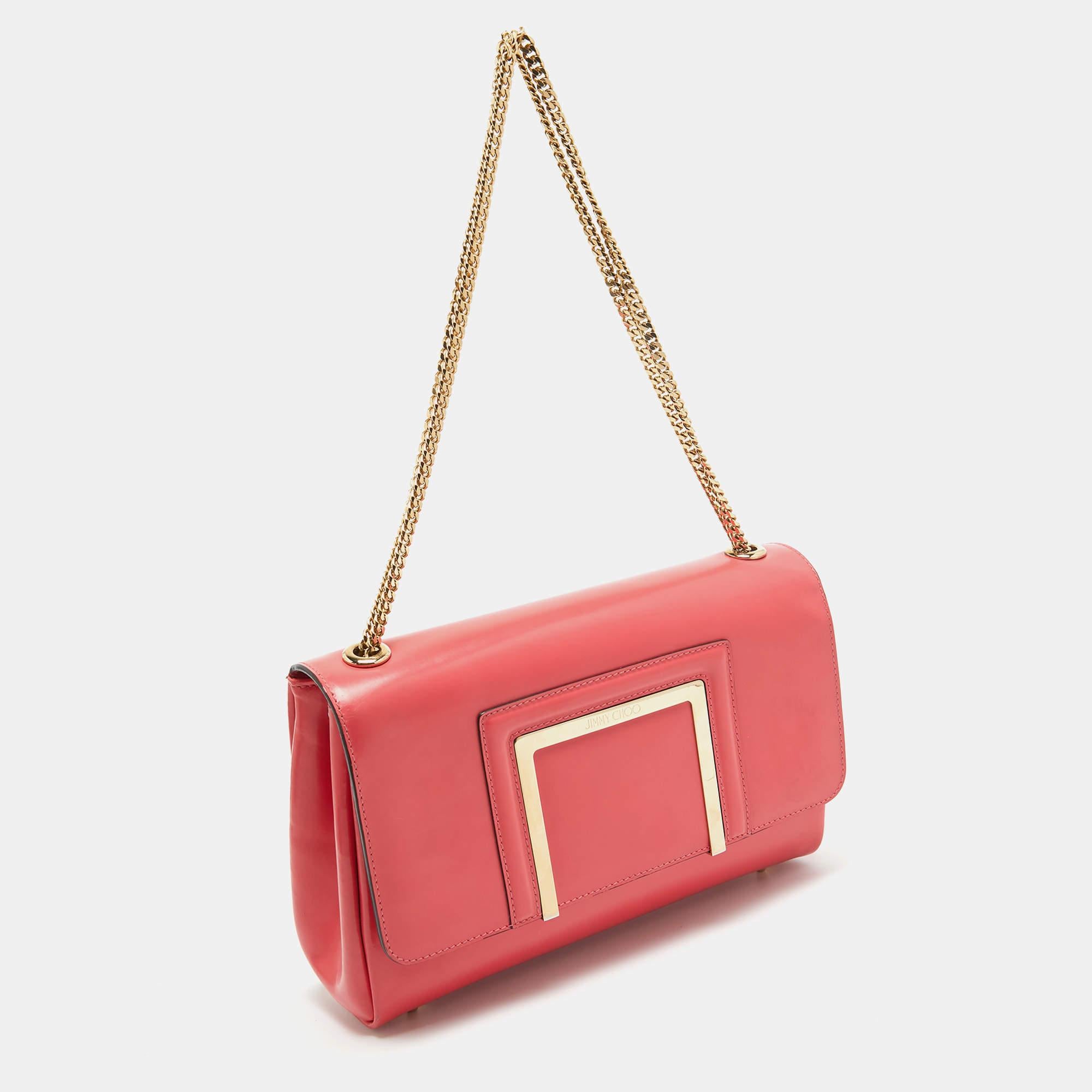 Jimmy Choo Coral Pink Leather Alba Shoulder Bag In Good Condition For Sale In Dubai, Al Qouz 2