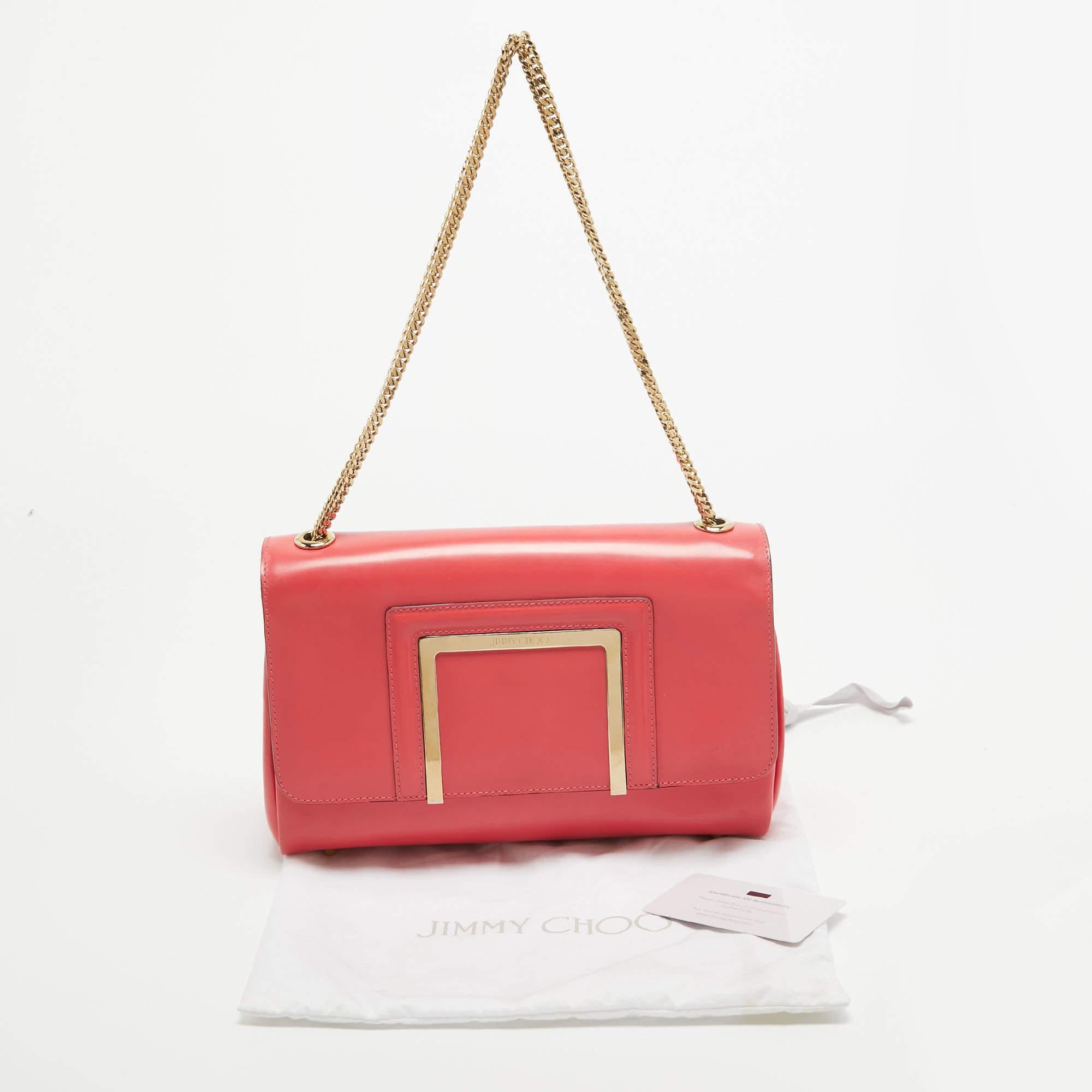 Women's or Men's Jimmy Choo Coral Pink Leather Alba Shoulder Bag For Sale