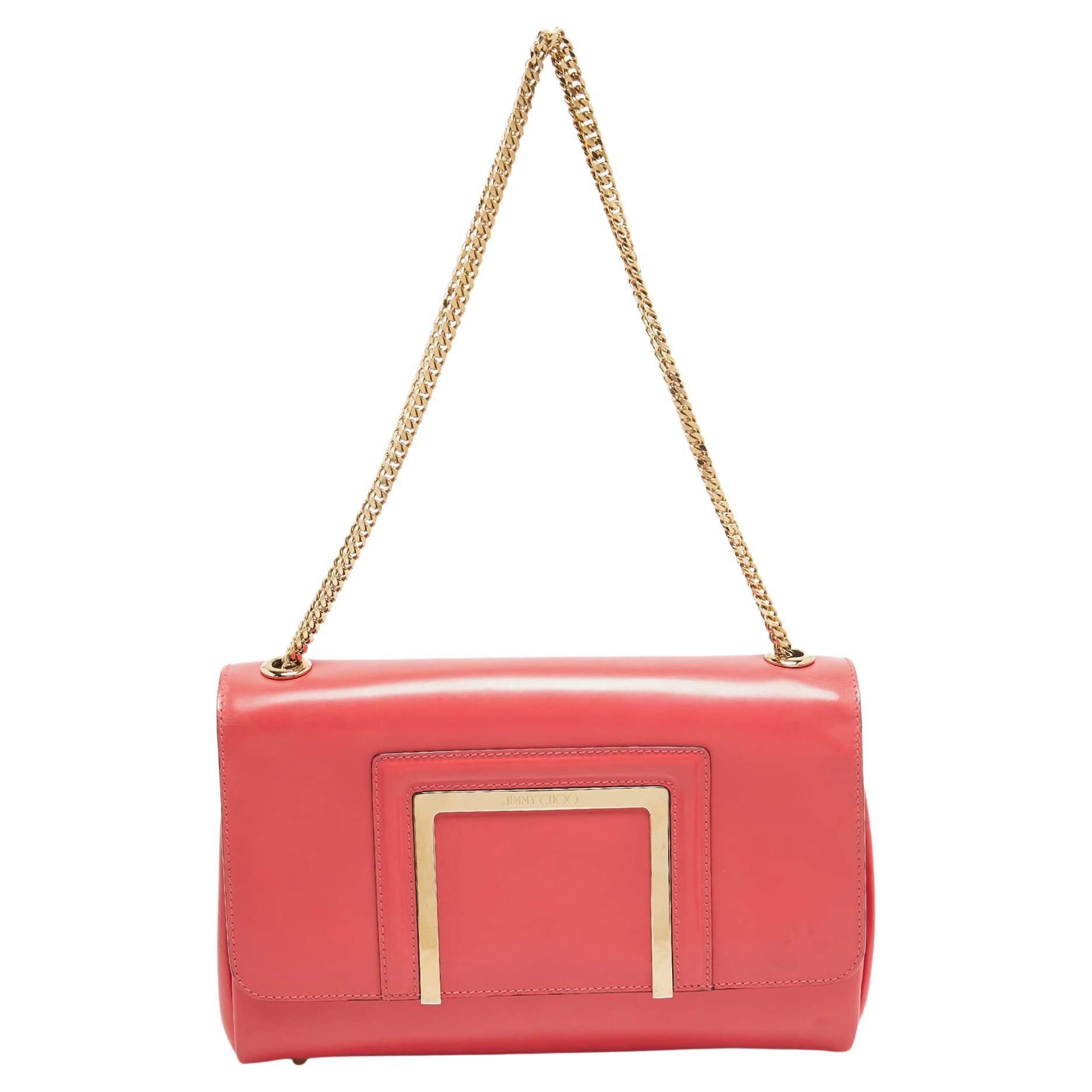 Jimmy Choo Coral Pink Leather Alba Shoulder Bag For Sale