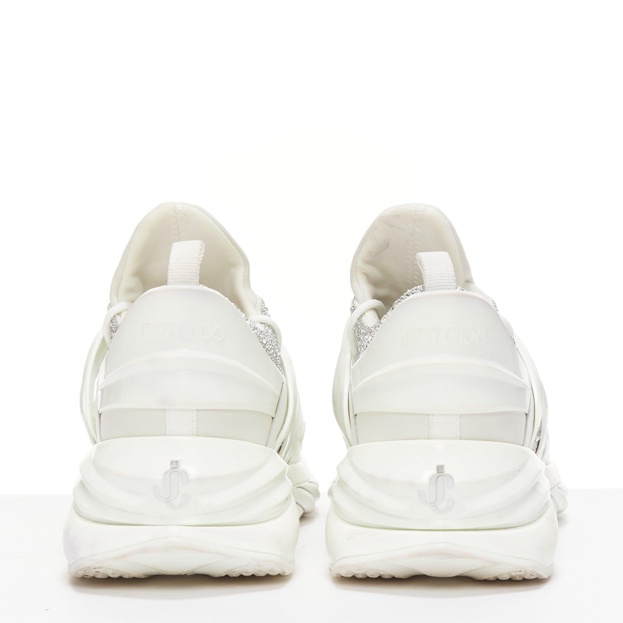 Women's JIMMY CHOO Cosmos white leather rubber JC logo crystal dad sneakers EU39A For Sale