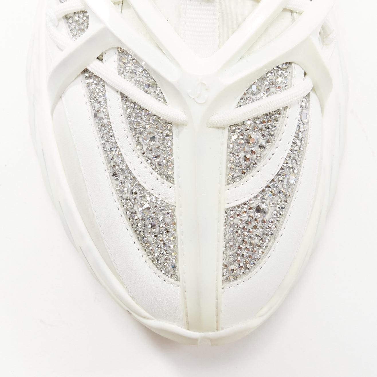 JIMMY CHOO Cosmos white leather rubber JC logo crystal dad sneakers EU39A For Sale 1