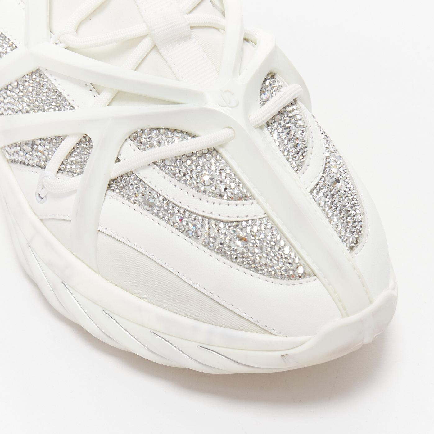 JIMMY CHOO Cosmos white leather rubber JC logo crystal dad sneakers EU39A For Sale 2