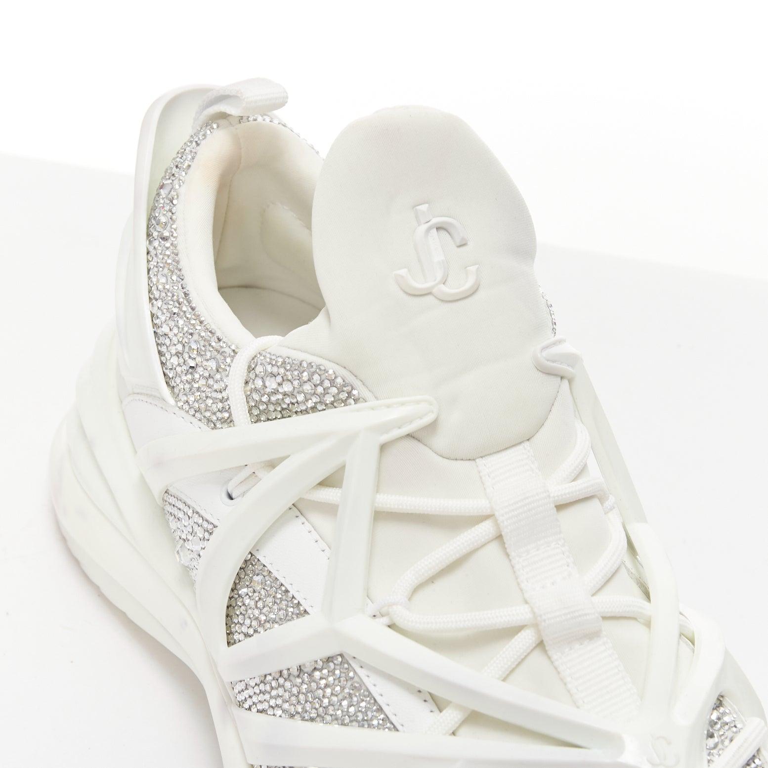 JIMMY CHOO Cosmos white leather rubber JC logo crystal dad sneakers EU39A For Sale 4