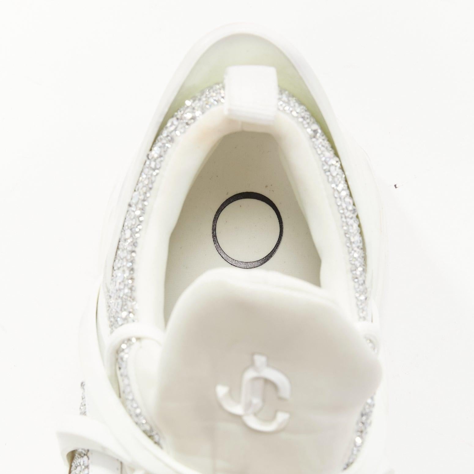 JIMMY CHOO Cosmos white leather rubber JC logo crystal dad sneakers EU39A For Sale 4