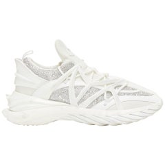 JIMMY CHOO Cosmos Weißer Lederriemen JC Logo Kristall Vater Turnschuhe EU39A