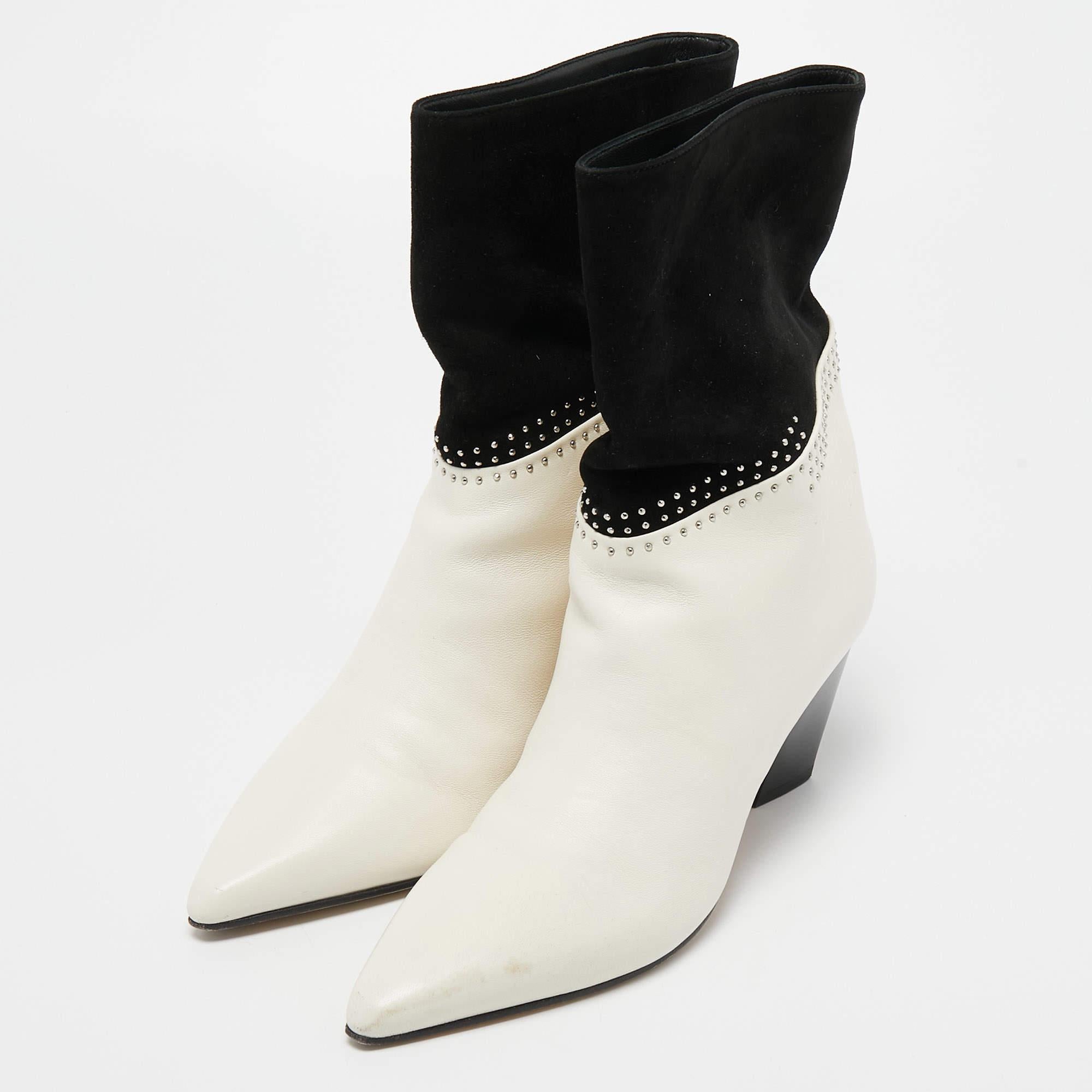 Women's Jimmy Choo Cream/Black Suede and Leather Ankle Boots Size 36 For Sale