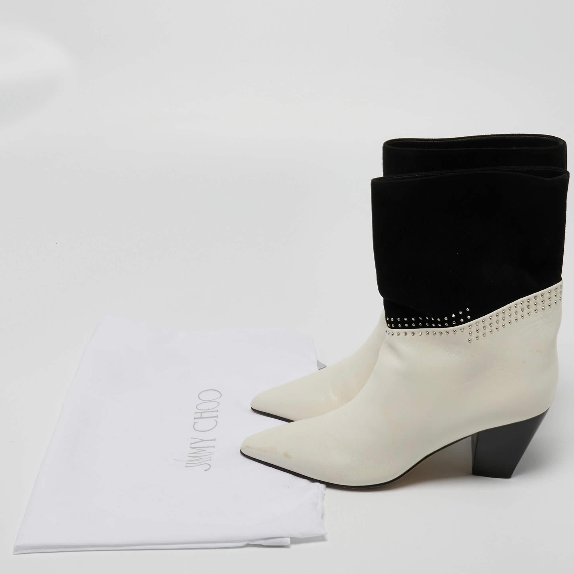 Jimmy Choo Cream/Black Suede and Leather Ankle Boots Size 36 For Sale 5