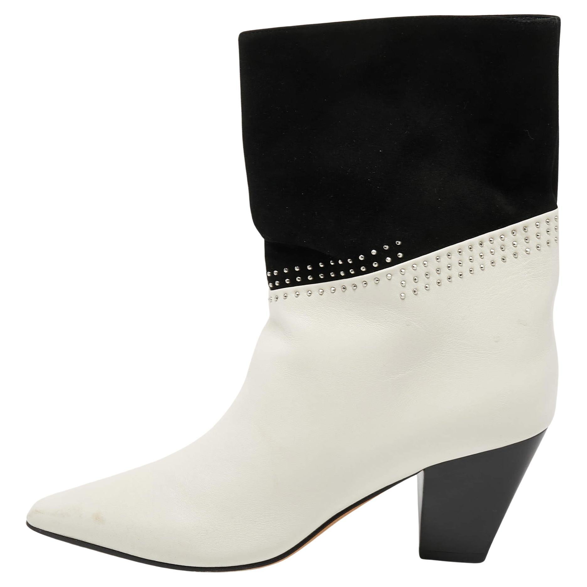 Jimmy Choo Cream/Black Suede and Leather Ankle Boots Size 36 For Sale