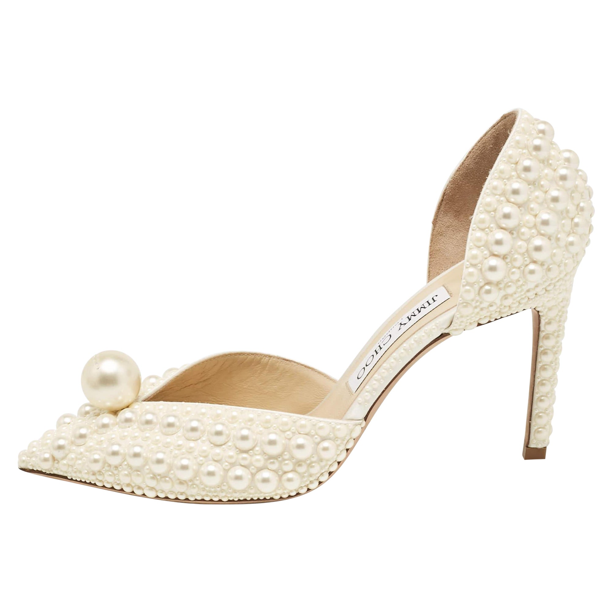 Jimmy Choo Cream Faux Pearl and Satin D
orsay Pumps Size 37.5